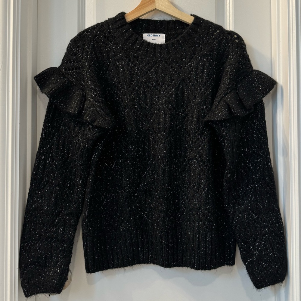 Black & Silver pointelle knit sparkle sweater
